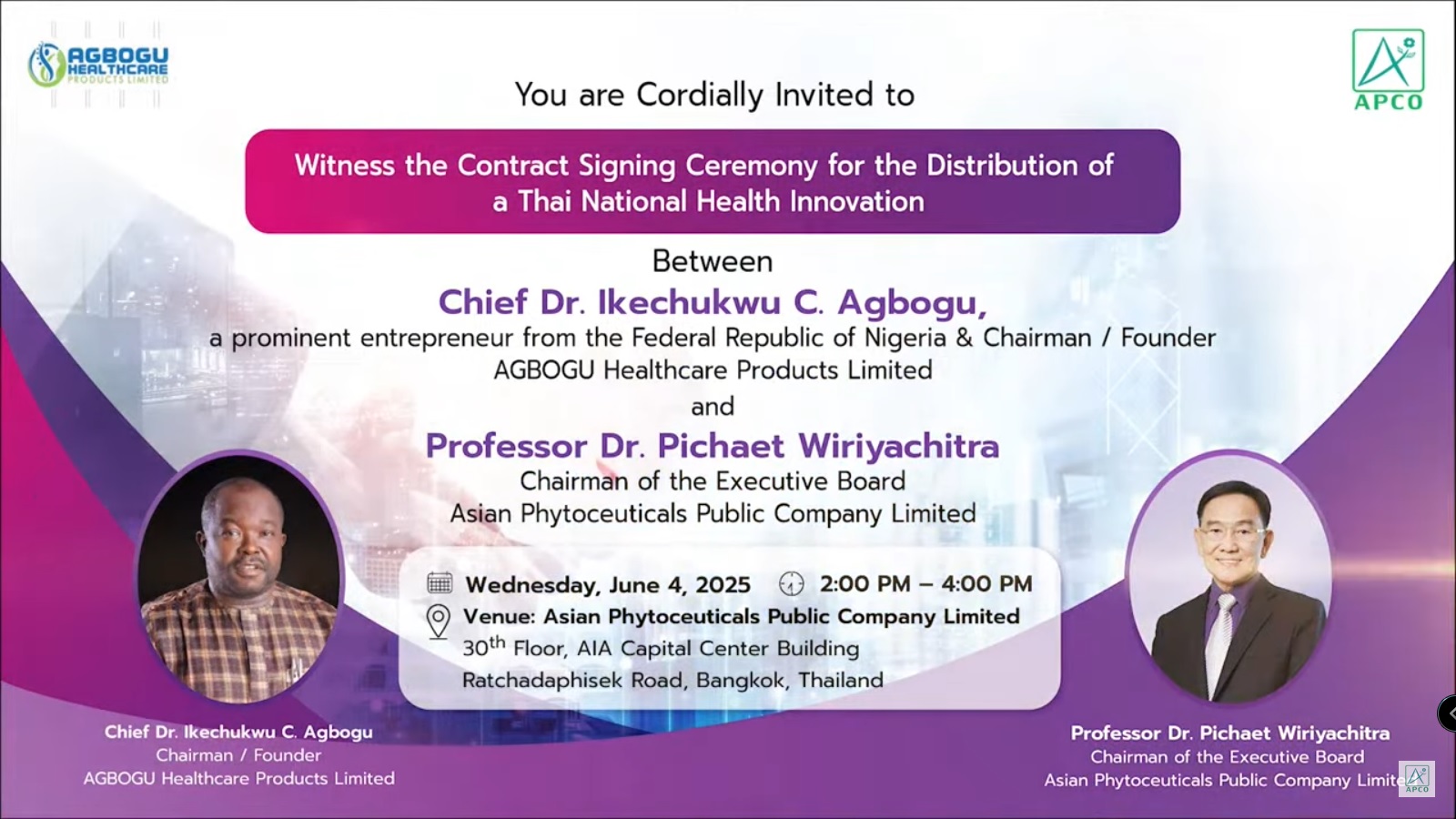 Signing Ceremony of the Contract for Distribution of Thai National Health Innovation